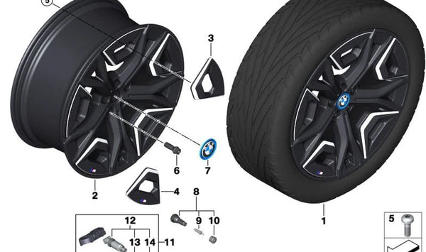 Llanta de aleación ligera negra II OEM 36115A3DE19 para BMW i20. Original BMW.