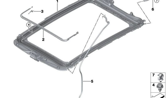 Panoramic Roof Frame for BMW 2 Series U06, X1 U11, MINI U25 (OEM 54105A17EC5). Original BMW