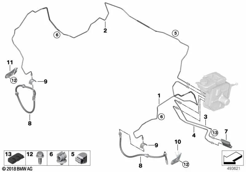 Tubería-Sistema de Frenos Integrado para BMW F95, G05, F96, G06, G07 (OEM 34326895879). Original BMW.