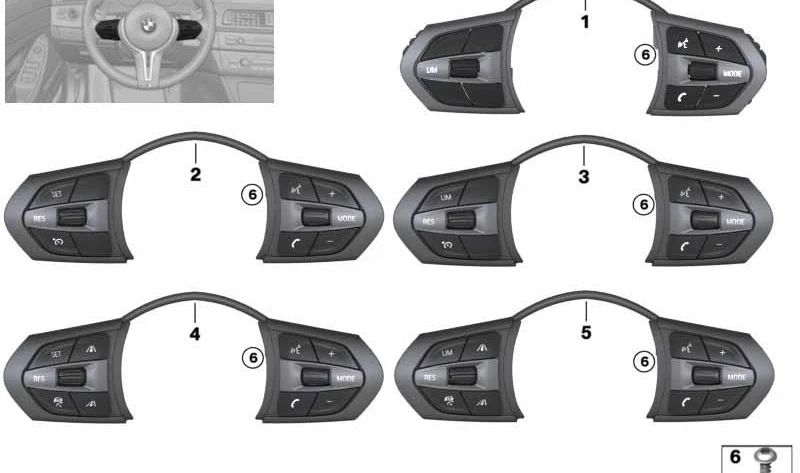 Interruptor multifunción para volante M-Sport de BMW F22, F23, F87, F30, F31, F34, F35, F32, F33, F36, F07, F10, F06, F12, F13, F25, F26, F15, F16. Original BMW.