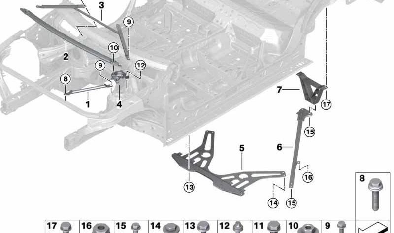 Torreta-Orabrisas Renfort Bar 51618077346 pour BMW F97, F98. BMW d'origine.