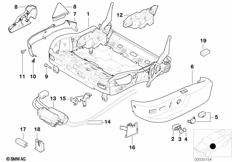 Interruptor de ajuste del asiento delantero izquierdo para BMW E39, E38 (OEM 61318373741). Original BMW