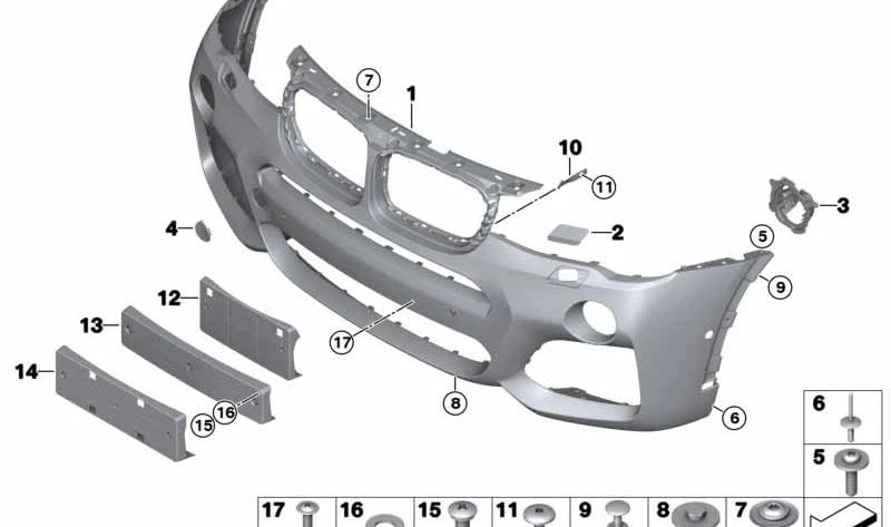 Front Primed Bumper Trim for BMW F25, F26 (OEM 51118064119). Original BMW