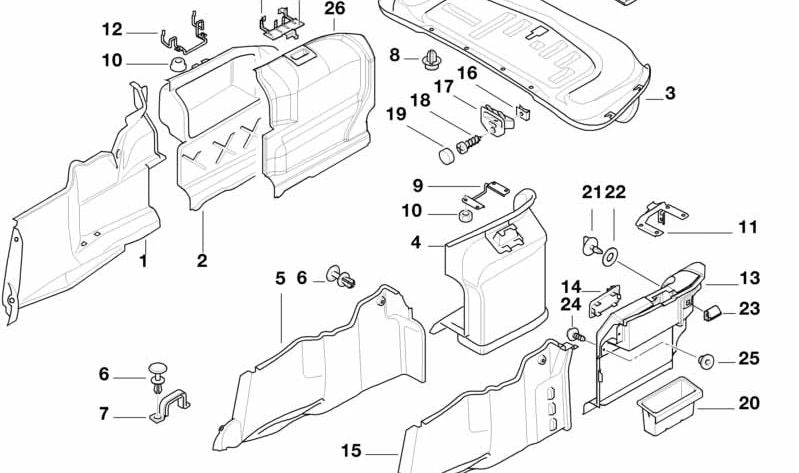 Revestimiento paso de rueda maletero derecho para BMW Serie 7 E38 (OEM 51478164776). Original BMW