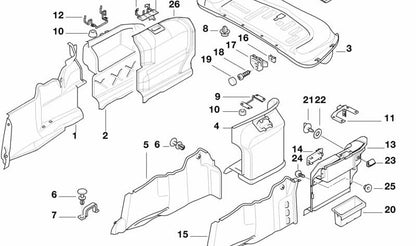 Revestimiento paso de rueda maletero derecho para BMW Serie 7 E38 (OEM 51478164776). Original BMW