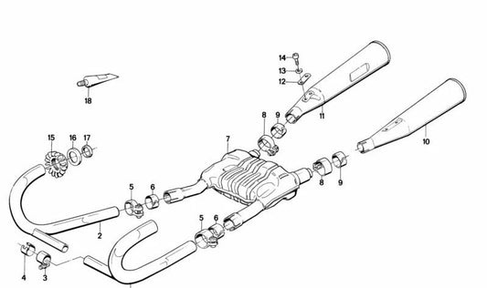 Tubo de escape izquierdo OEM 18111452065 para BMW (Modelos compatibles: E31, E32, E34). Original BMW.