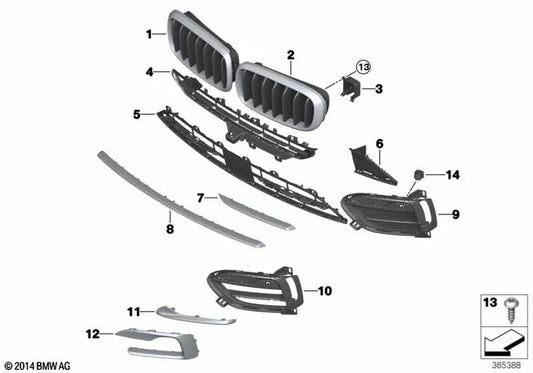 Rejilla lateral abierta derecha para BMW F16 (OEM 51117319776). Original BMW