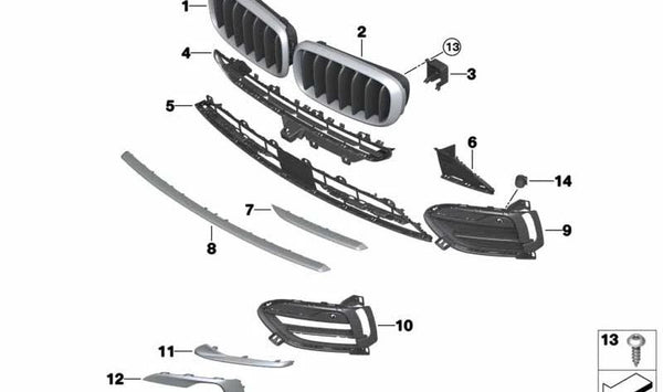 Rejilla inferior central abierta OEM 51117319769 para BMW F16 (X6). Original BMW.