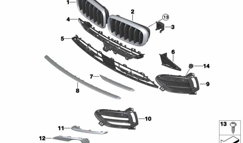 Grille décorative droite 51137349388 pour BMW F16. BMW d'origine.