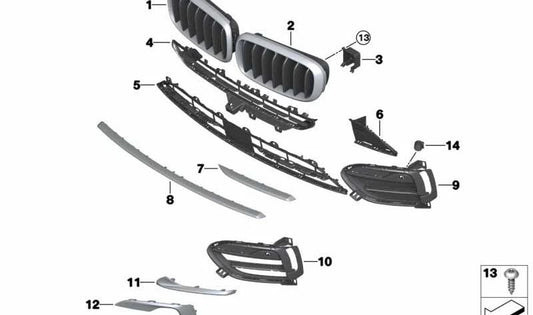 Varilla embellecedora derecha para BMW F16 (OEM 51117349366). Original BMW