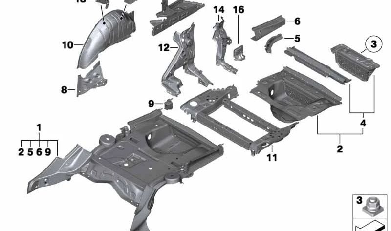 Suelo del maletero izquierdo para BMW Serie 5 F11, F11N (OEM 41137259765). Original BMW