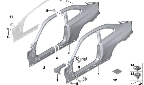 Estructura lateral izquierda OEM 41009626235 para BMW G42. Original BMW.