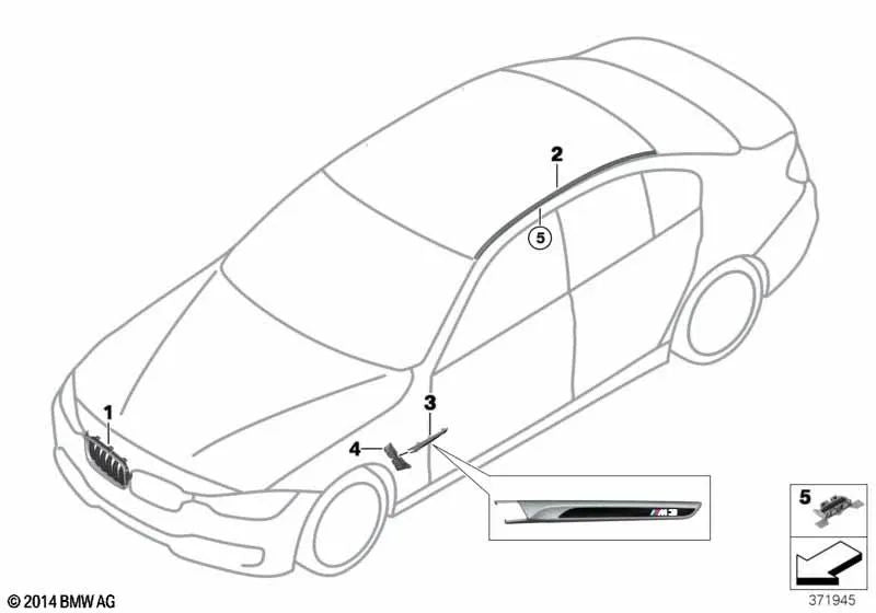 Rechte Zierleiste für BMW 3er F80, F80N (OEM 51138056060). Original BMW.