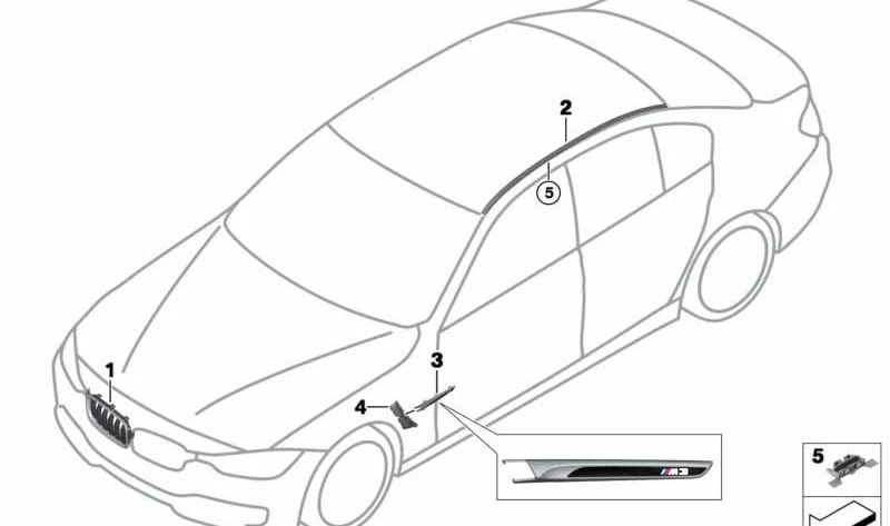 Moldura lateral izquierda OEM 51138056059 para BMW F80 (M3). Original BMW.