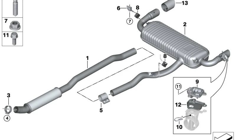 Silenciador trasero con válvula de escape para BMW F39 (OEM 18309494190). Original BMW