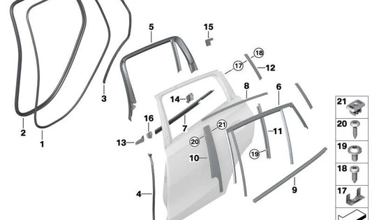 Embellecedor de marco de ventana pilar B puerta trasera izquierda para BMW X6 F96, G06 (OEM 51357446211). Original BMW