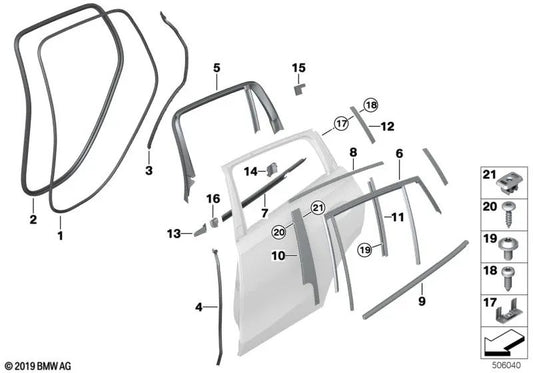 Sellado de canal interior puerta trasera izq. para BMW X6 F96, G06 (OEM 51357437783). Original BMW