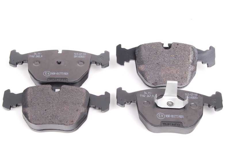 Brake pad set with brake pad sensor for BMW E39 (OEM 34112157589). Original BMW