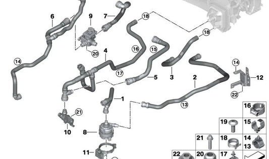 Prise en charge du tuyau pour la série BMW 5 G30, G60, G61, G68 Série 7 G11n, G12N, G70 X3 G01 Série X4 G02 X5 G05 X6 G06 X7 G07 (OEM 07147941677). BMW d'origine