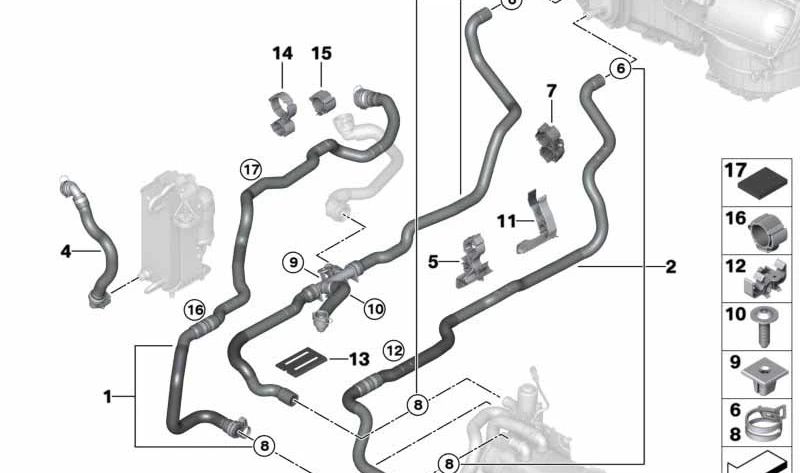 Manguera de refrigerante de avance OEM 64216821257 para BMW G30, G31, G32, G11, G12. Original BMW.