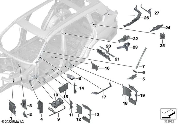 Pieza conformada Radlauf exterior para BMW X7 G07, G07N (OEM 41007414973). Original BMW