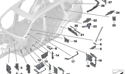 Peça moldada de Pilar C para BMW G07, G07N (OEM 41007414971). BMW original