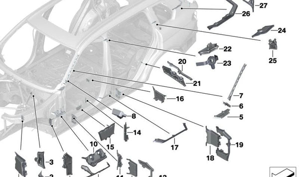 Revestimiento interior del paso de rueda OEM 41007414970 para BMW G07 X7. Original BMW.