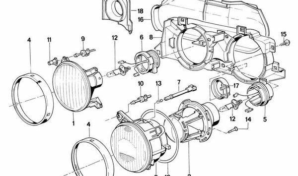 Inserto de luz alta izquierda para BMW Serie 3 E30 (OEM 63121386449). Original BMW