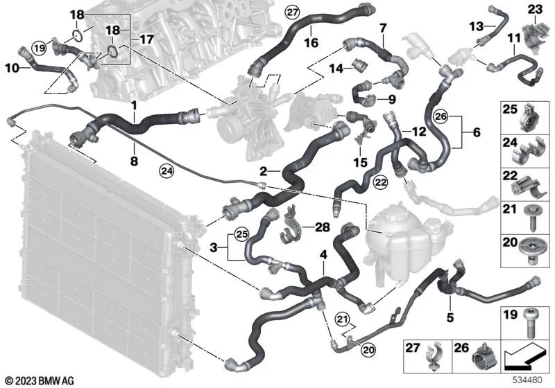 Tubo del sistema de admisión para BMW Serie 5 G60, Serie 7 G70 (OEM 17127562170). Original BMW.