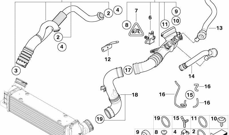 Conducto de aire de admisión OEM 11657556552 para BMW Serie 1 (E82, E88) y Serie 3 (E90, E91, E92, E93). Pieza original BMW.