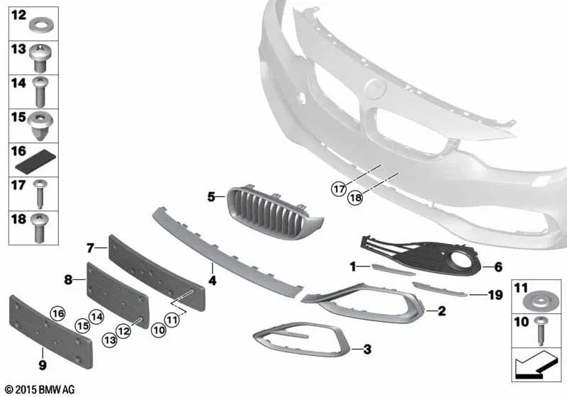 Rejilla parcialmente abierta derecha para BMW Serie 4 F32, F33, F36 (OEM 51117309622). Original BMW.