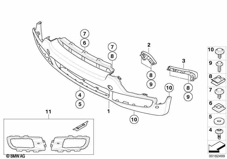 Revestimiento Parachoques delantero para BMW X5 E70 (OEM 51117172402). Original BMW