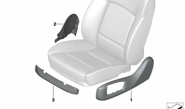 Embellecedor asiento exterior izquierdo para BMW X5 F95, G05, G05N, X6 F96, G06, G06N, X7 G07, G07N (OEM 52107497987). Original BMW.