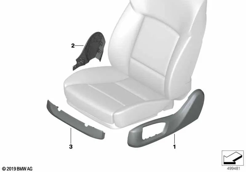 Cubierta del asiento exterior derecha para BMW X5 F95, G05, G05N, X6 F96, G06, G06N, X7 G07, G07N (OEM 52107497988). Original BMW