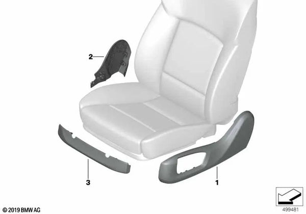 Cubierta de asiento interior izquierda para BMW X5 F95, G05, G05N X6 F96, G06, G06N X7 G07, G07N (OEM 52107493429). Original BMW