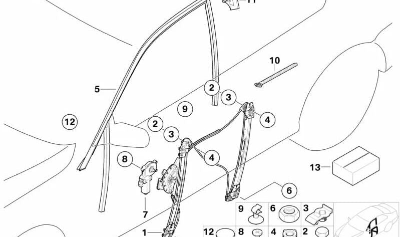 Guía de ventana puerta delantera izquierda para BMW Serie 3 E46 (OEM 51338266123). Original BMW