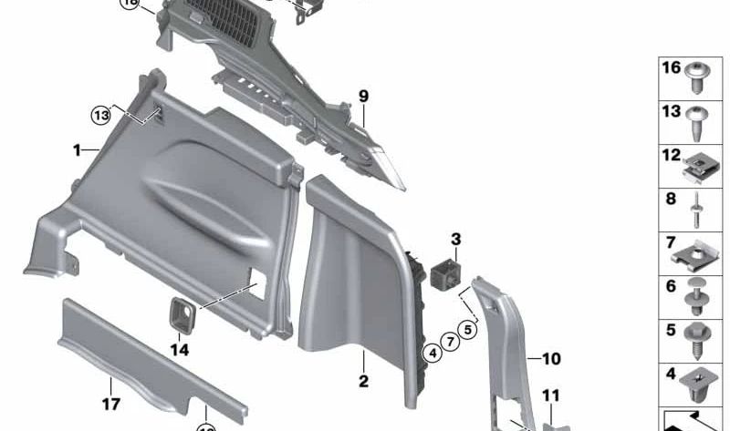 Barandilla del maletero trasera derecha para BMW X5 F15 (OEM 51477326680). Original BMW.