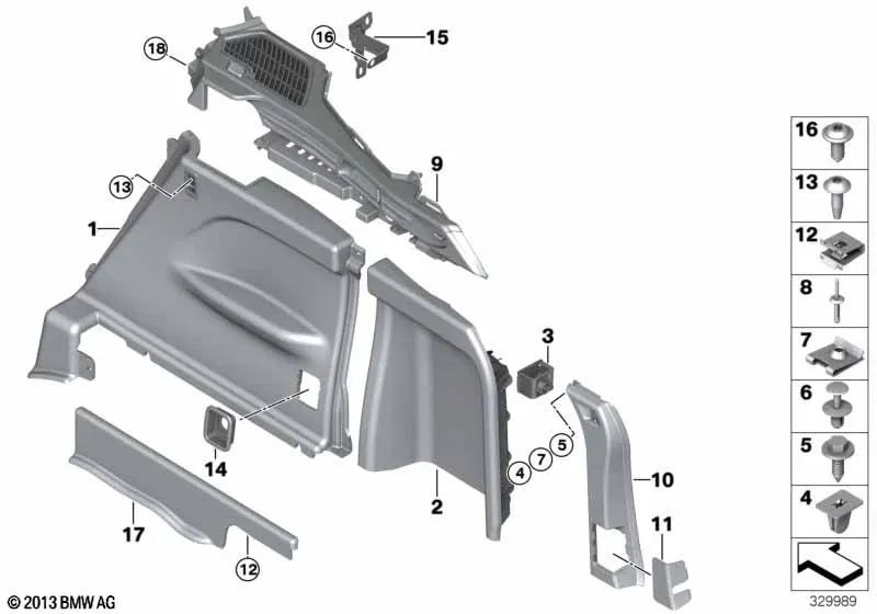 Barandilla del maletero trasera derecha para BMW X5 F15, F85 (OEM 51477326674). Original BMW