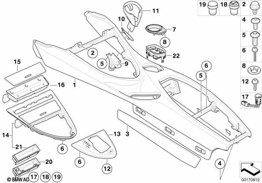 Gear shift lever trim for BMW E63, E64 (OEM 51168029953). Original BMW.