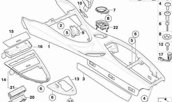 Cubierta decorativa para consola central OEM 51168028886 para BMW Serie 6 {E63, E64}. Original BMW.