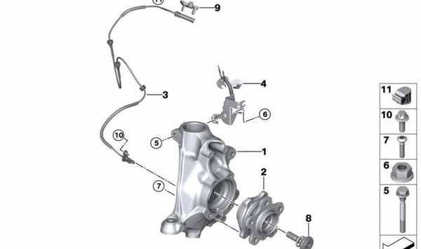 Pivote de suspensión delantero derecho con corrección de caída OEM 31216892518 para BMW G26 (Serie 4 Gran Coupé). Original BMW.