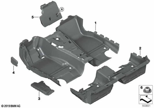 Revestimiento del suelo delantero para BMW Serie 8 F93, G16 (OEM 51478079238). Original BMW