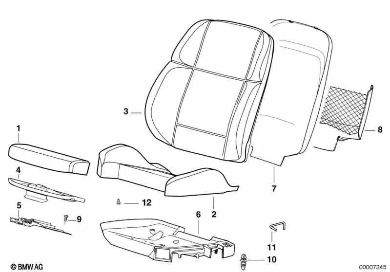 Cojín de asiento delantero para BMW Serie 3 E36 (OEM 52108122076). Original BMW