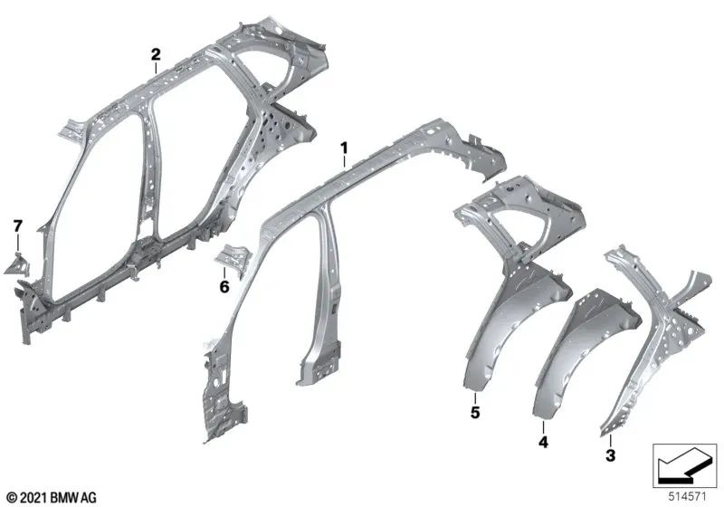 Left middle side frame for BMW F15, F85 (OEM 41217352077). Original BMW.