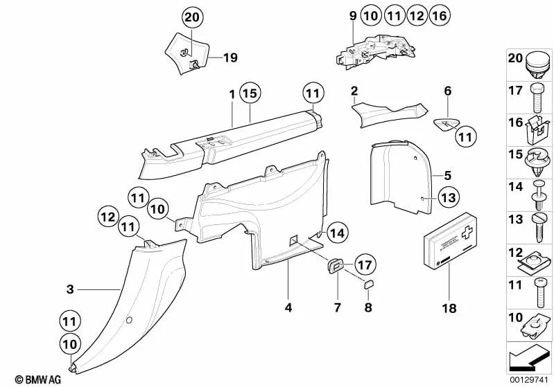 Revestimiento columna central inferior derecha para BMW Serie 3 E46, E90, E92 (OEM 51438400118). Original BMW