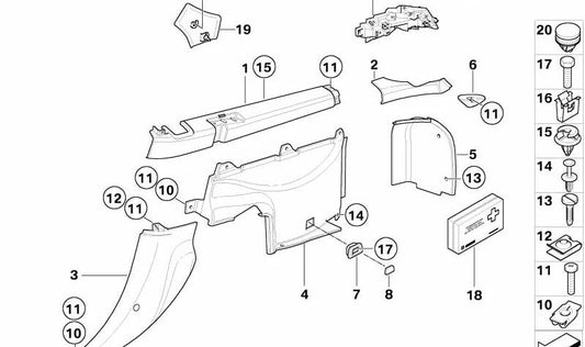 Coperchio colonna centrale sinistra per BMW (OEM 51438401397). BMW originale