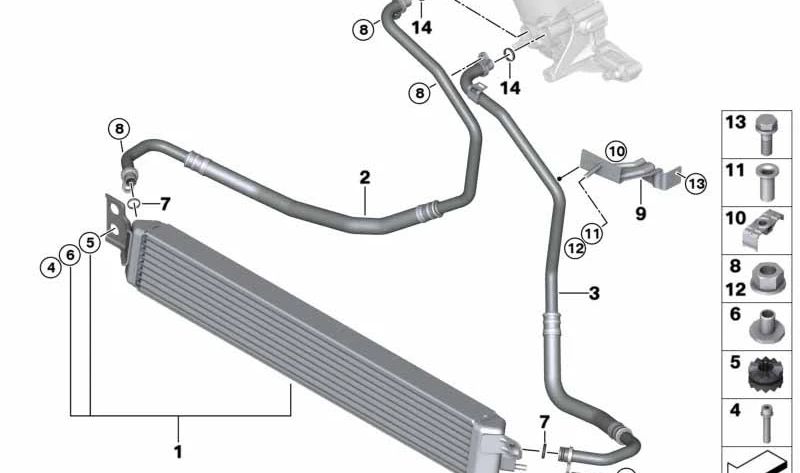 Tubería del enfriador de aceite del motor de entrada para BMW Serie 3 E90, E92, E93 (OEM 17222284077). Original BMW