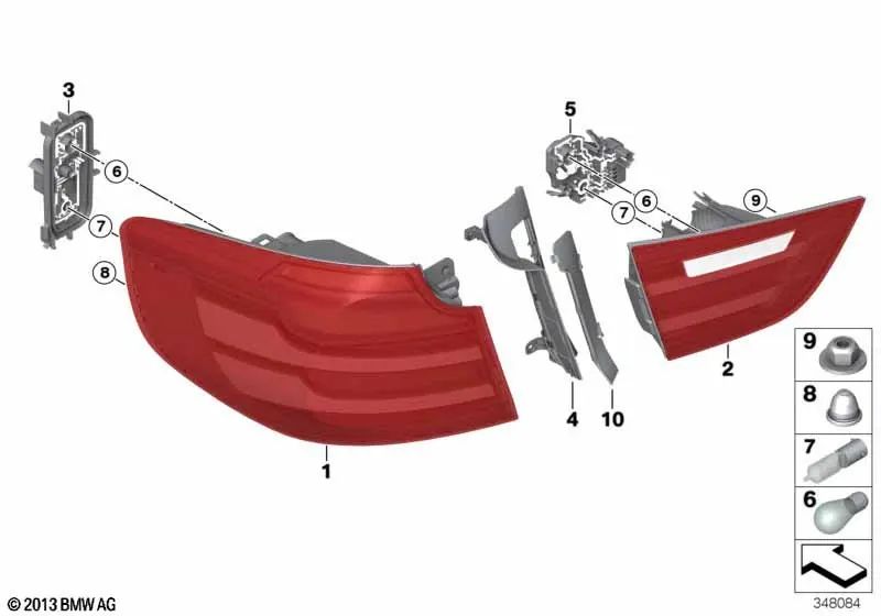 Piloto trasero lateral derecho para BMW Serie 3 F34 (OEM 63217286040). Original BMW.