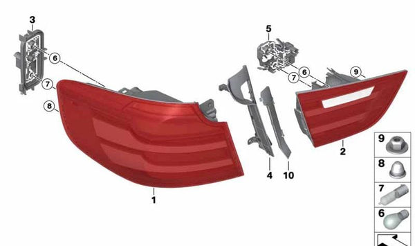 Luz trasera portón trasero izquierda para BMW F34 (OEM 63217286033). Original BMW.