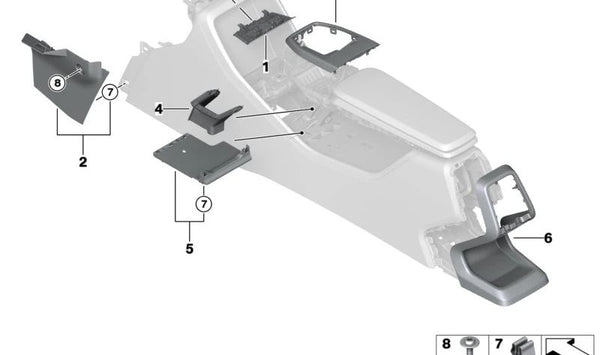 Panel lateral derecho de la consola central OEM 51169479648 para BMW U06 (Serie 2 Active Tourer). Original BMW.